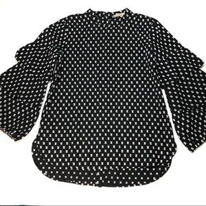 Ann Taylor Cotton Blouse Balloon Ruffle Sleeve Sm